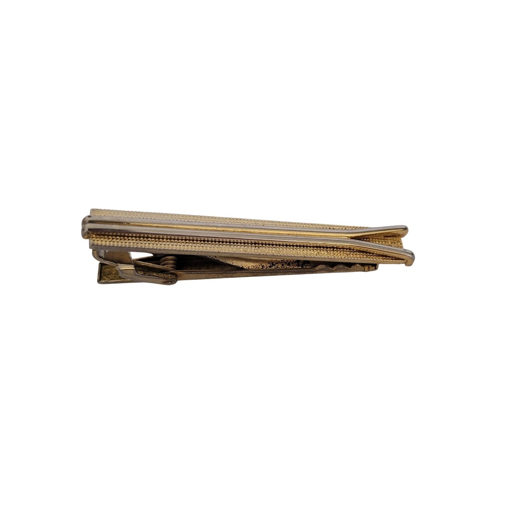 Yves Saint Laurent Vintage Tie Clip Two Tone Gold Silver Textured YSL Logo